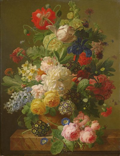 Fiori in un vaso su un tavolo di marmo, 1816 da Jan Frans van Dael